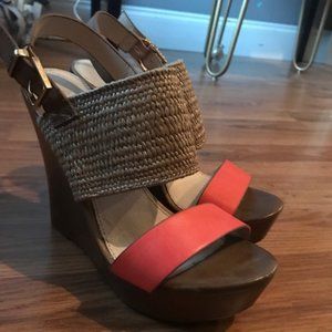 Aldo Tan and Coral Wedge Sandals size 6.5